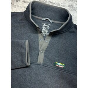 L.L. Bean Pullover Men L Tall Gray Sweater Fleece Snap Neck 502793